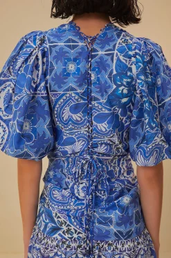 FARM Rio Blue Tile Dream Short Sleeve Mini Dress