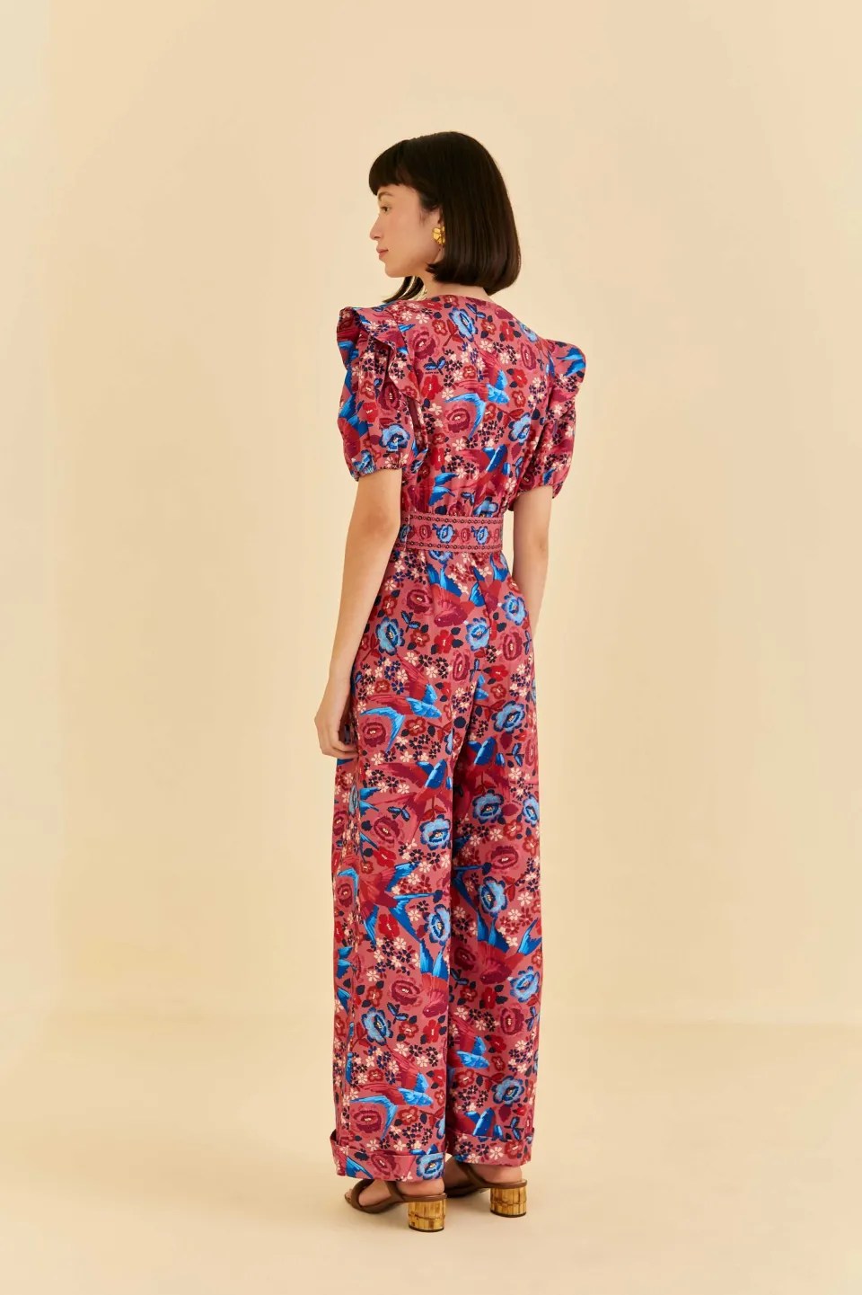 FARM Rio Blush Floral Birds Jumpsuit New
