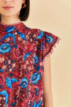 FARM Rio Blush Floral Birds Sleeveless Blouse Hot