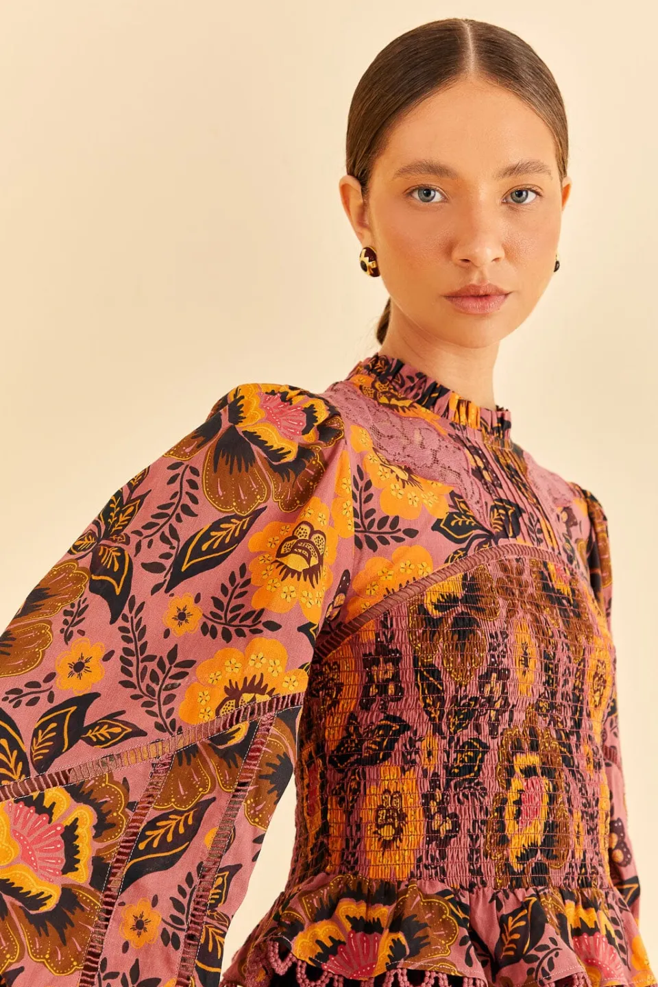 FARM Rio Blush Garden Bloom Smocked Blouse Best