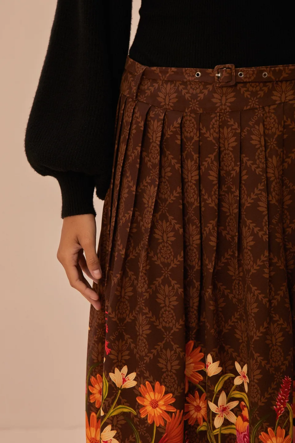 FARM Rio Brown Charming Garden Midi Skirt Sale