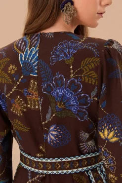 FARM Rio Brown Embroidered Garden V Neck Jumpsuit