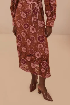 FARM Rio Brown Gigi Tapestry Guipure Midi Dress Sale