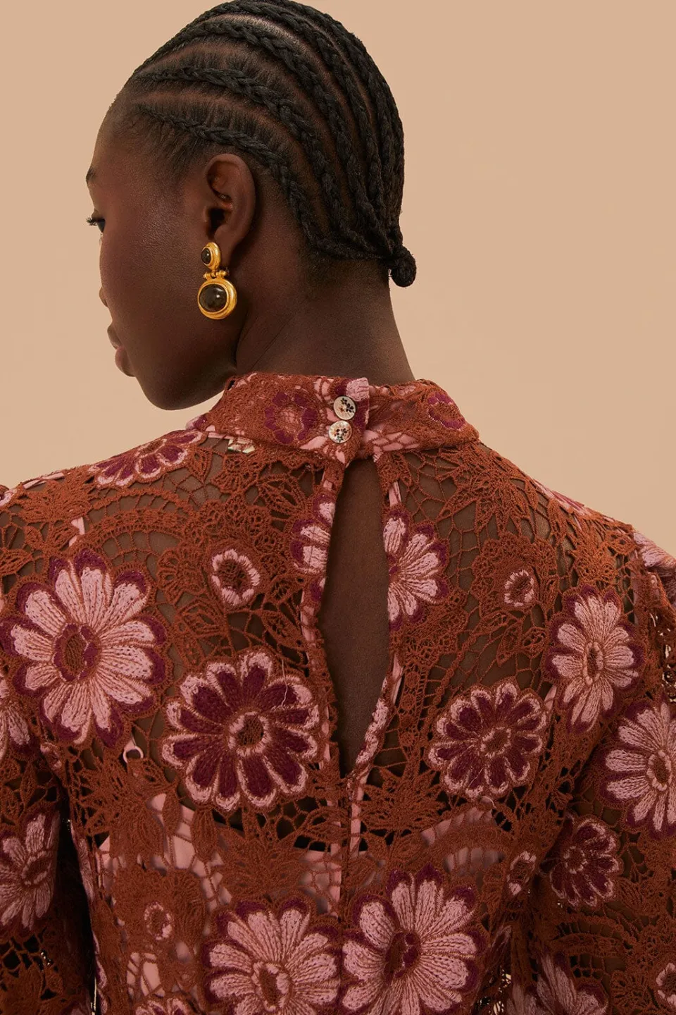 FARM Rio Brown Gigi Tapestry Guipure Midi Dress Sale