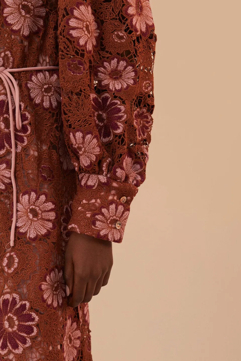FARM Rio Brown Gigi Tapestry Guipure Midi Dress Sale