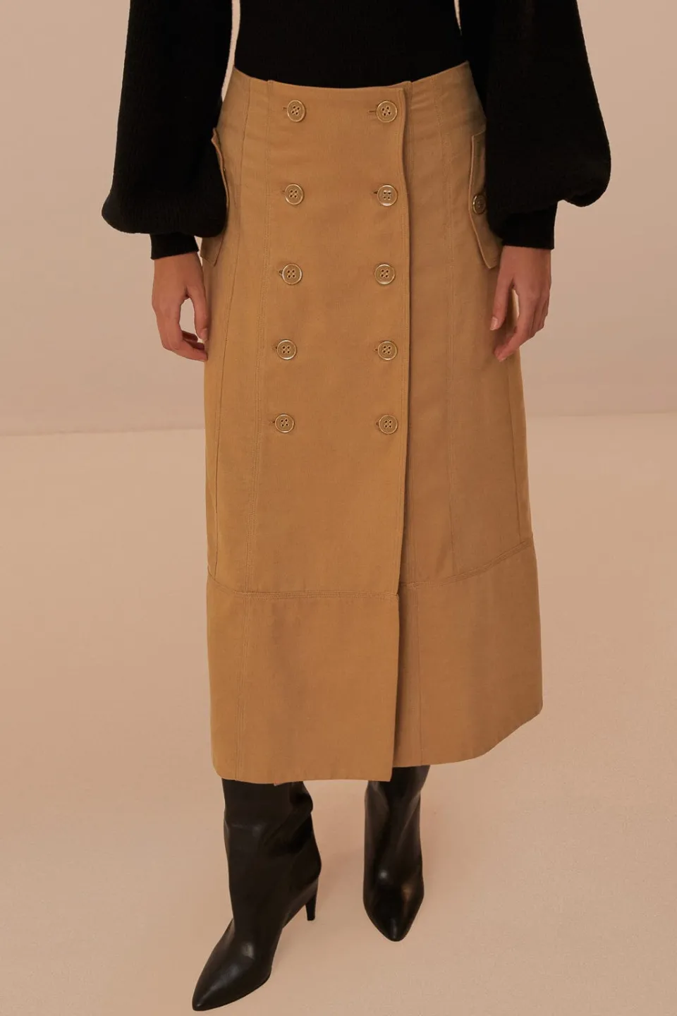FARM Rio Brown Yoked Midi Skirt Sale