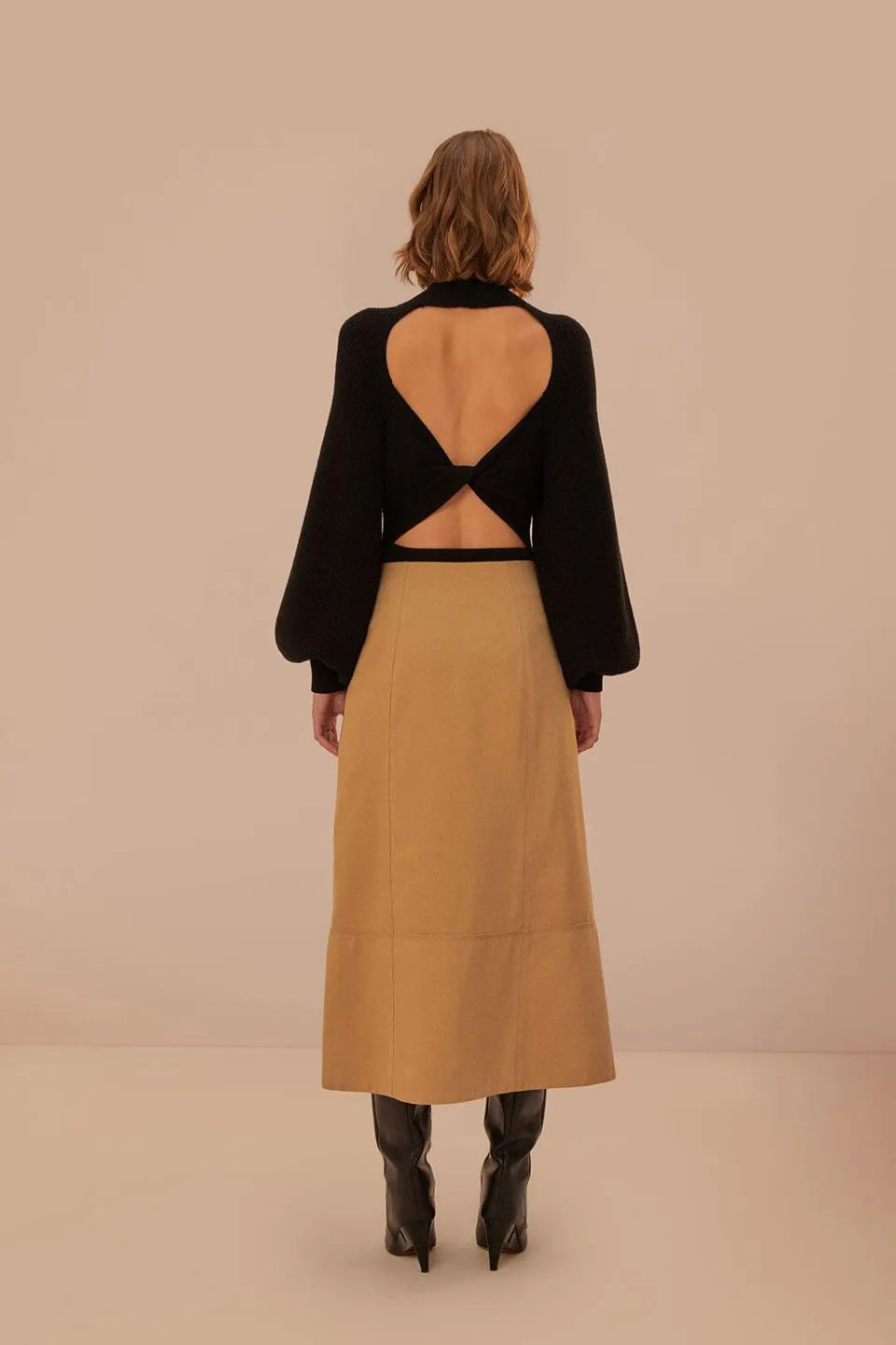 FARM Rio Brown Yoked Midi Skirt Sale