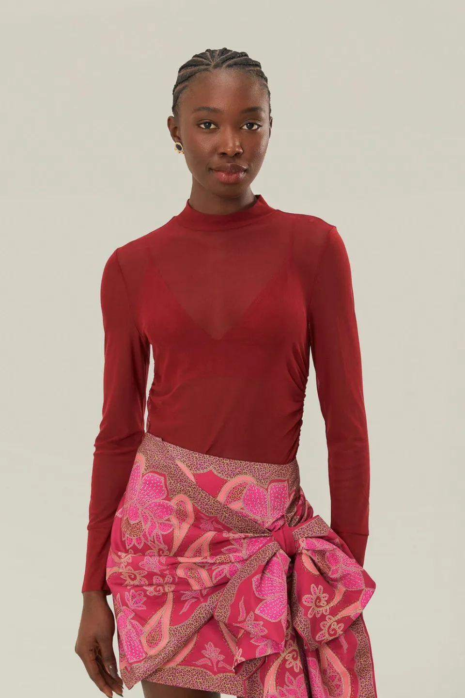 FARM Rio Burgundy Jersey Blouse Best