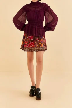 FARM Rio Burgundy Ruffle High Neck Blouse Sale