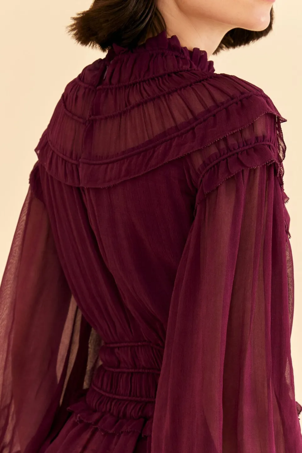 FARM Rio Burgundy Ruffle High Neck Blouse Sale