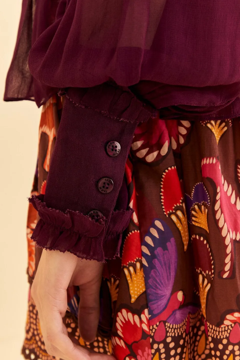 FARM Rio Burgundy Ruffle High Neck Blouse Sale