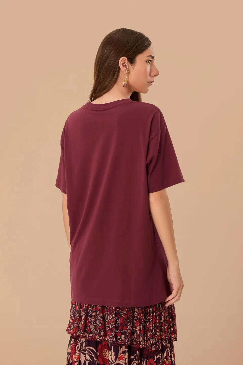 FARM Rio Burgundy Tropical Organic Cotton Relaxed T-Shirt Online