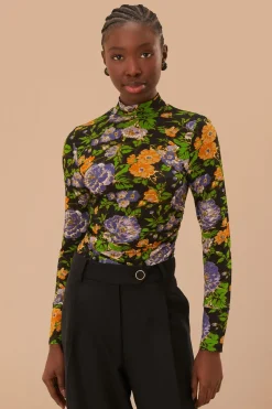 FARM Rio Capri Floral Black Jersey Blouse Hot