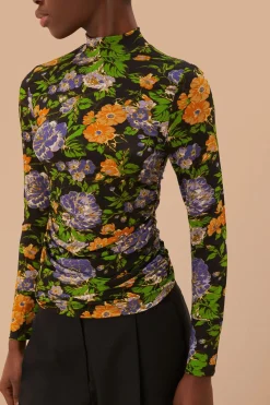 FARM Rio Capri Floral Black Jersey Blouse Hot