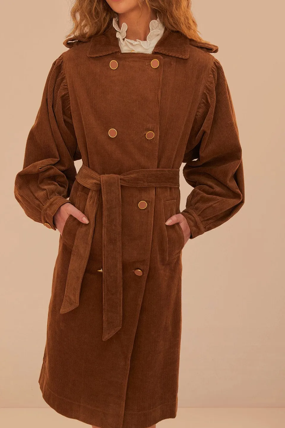 FARM Rio Caramel Corduroy Trench Coat