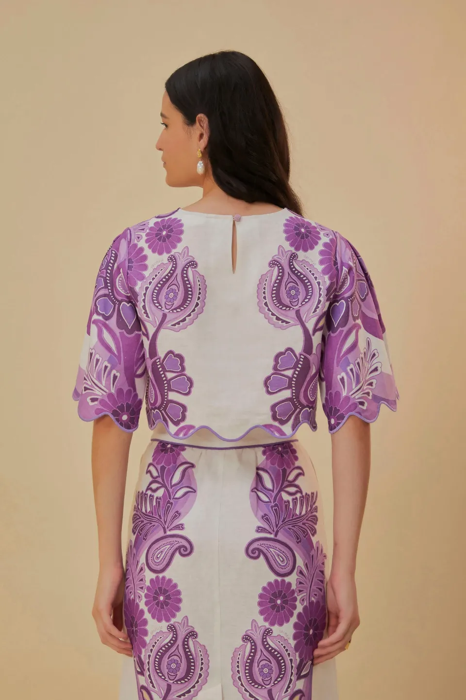 FARM Rio Color Festival Cream Euroflax™ Crop Blouse Outlet