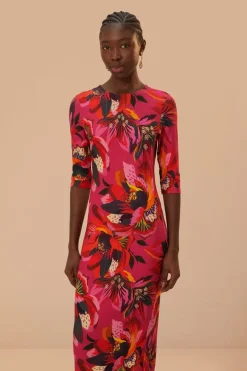 FARM Rio Colorful Flowers Jersey Midi Dress Hot