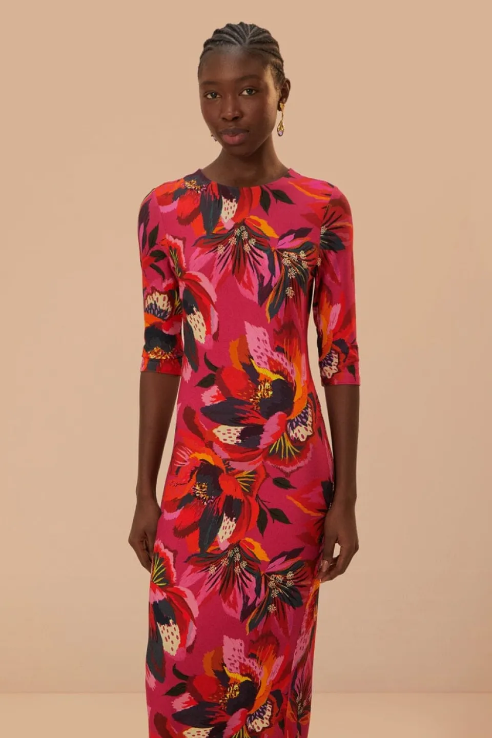 FARM Rio Colorful Flowers Jersey Midi Dress Hot