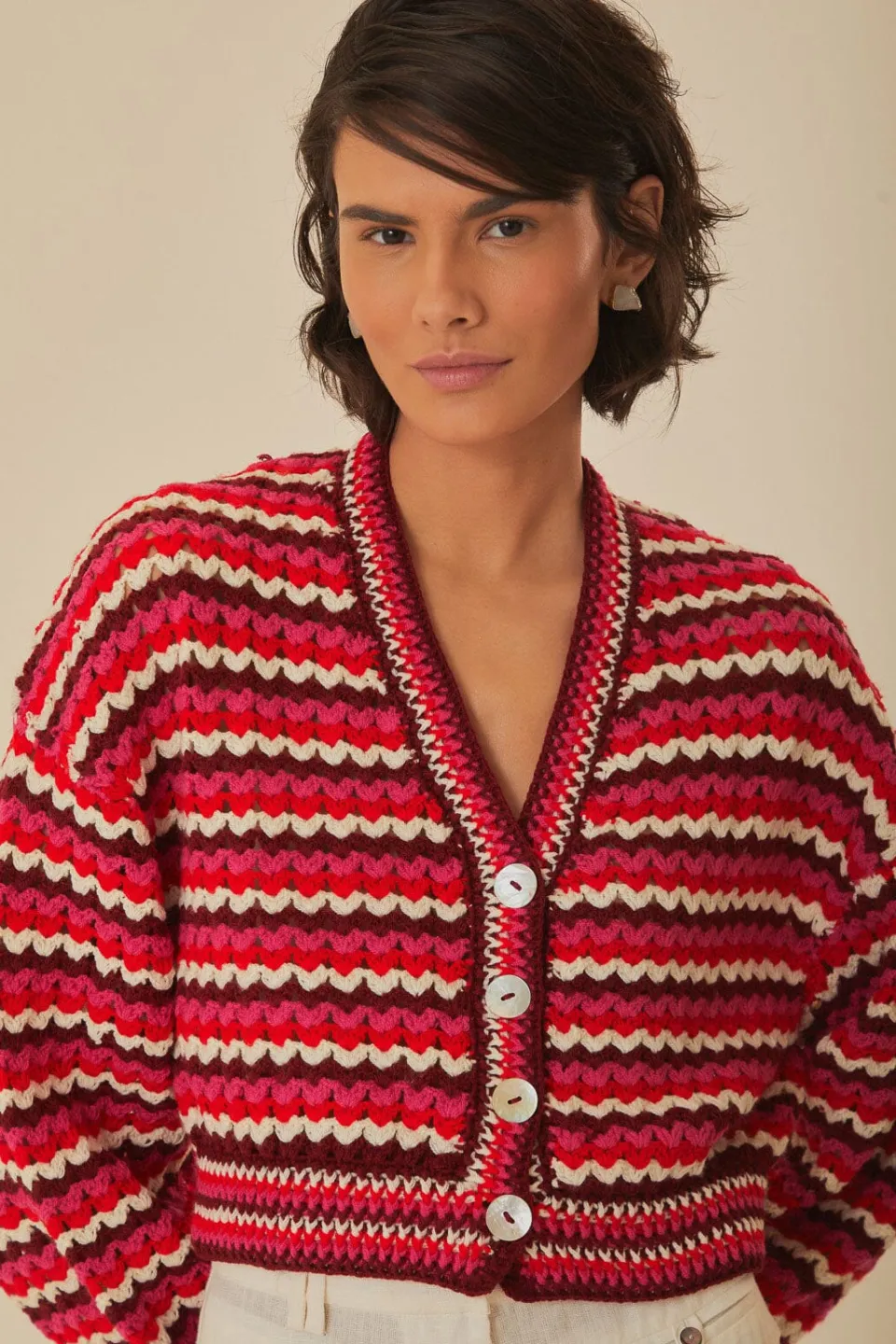 FARM Rio Colorful Stripes Crochet Cardigan