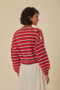 FARM Rio Colorful Stripes Crochet Cardigan