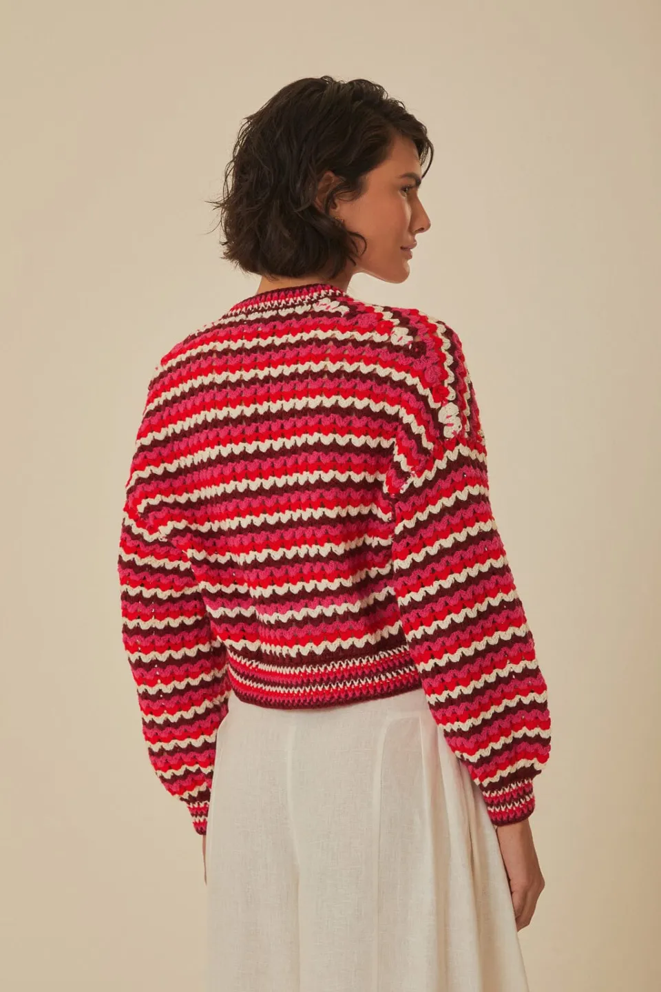 FARM Rio Colorful Stripes Crochet Cardigan