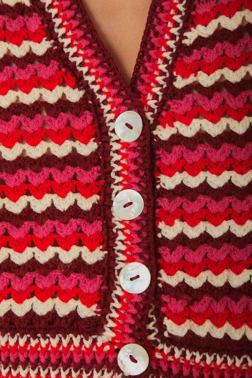 FARM Rio Colorful Stripes Crochet Cardigan