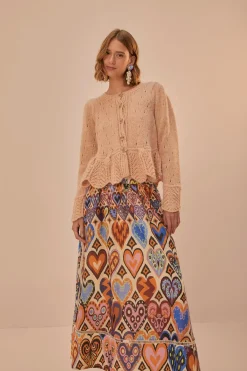 FARM Rio Cream Hearts Ikat Midi Skirt Best