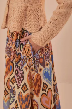 FARM Rio Cream Hearts Ikat Midi Skirt Best