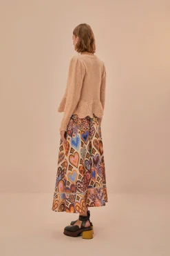 FARM Rio Cream Hearts Ikat Midi Skirt Best
