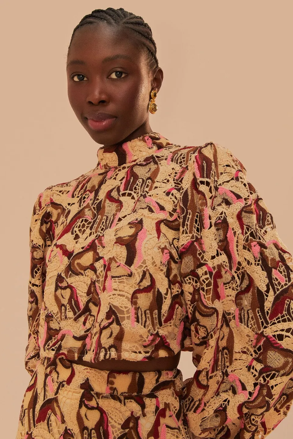 FARM Rio Cream Horses Guipure Blouse Online