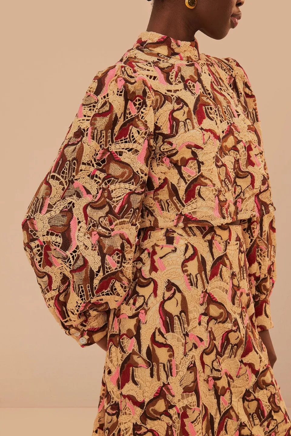 FARM Rio Cream Horses Guipure Blouse Online