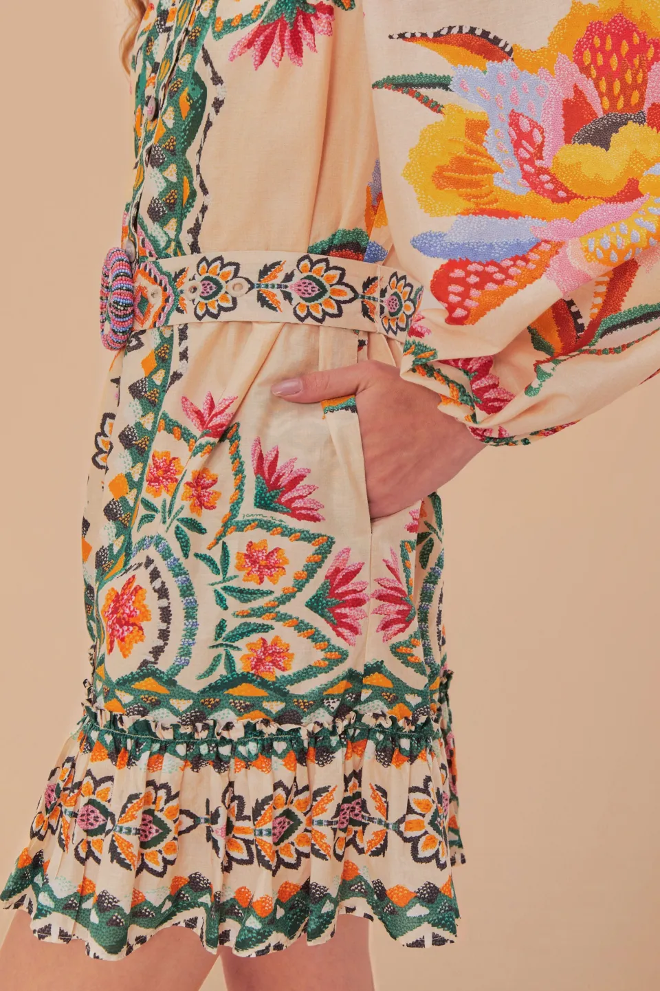 FARM Rio Cream Lucy Floral Tapestry Long Sleeve Mini Dress Hot