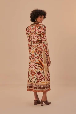 FARM Rio Cream Toucans Scarf Knit Midi Skirt Hot