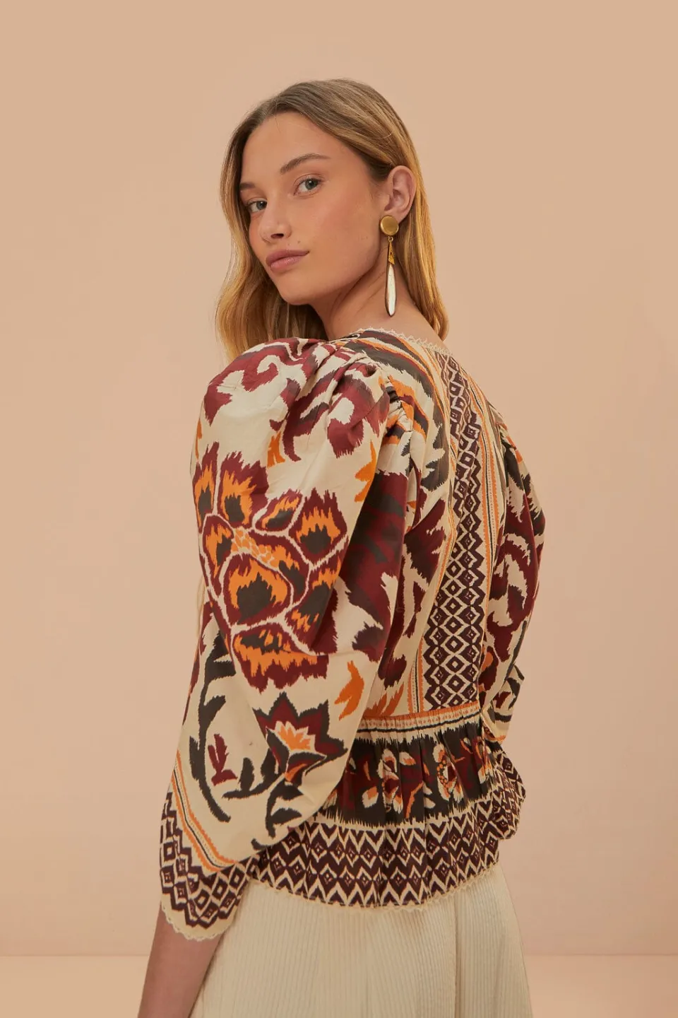 FARM Rio Cream Toucans Scarf Puff Sleeve Blouse Online