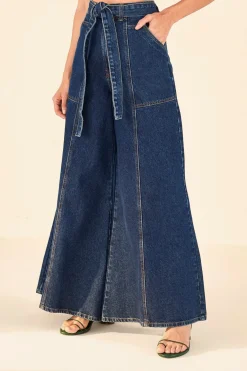FARM Rio Dark Wash Wide Leg Denim Pants Hot