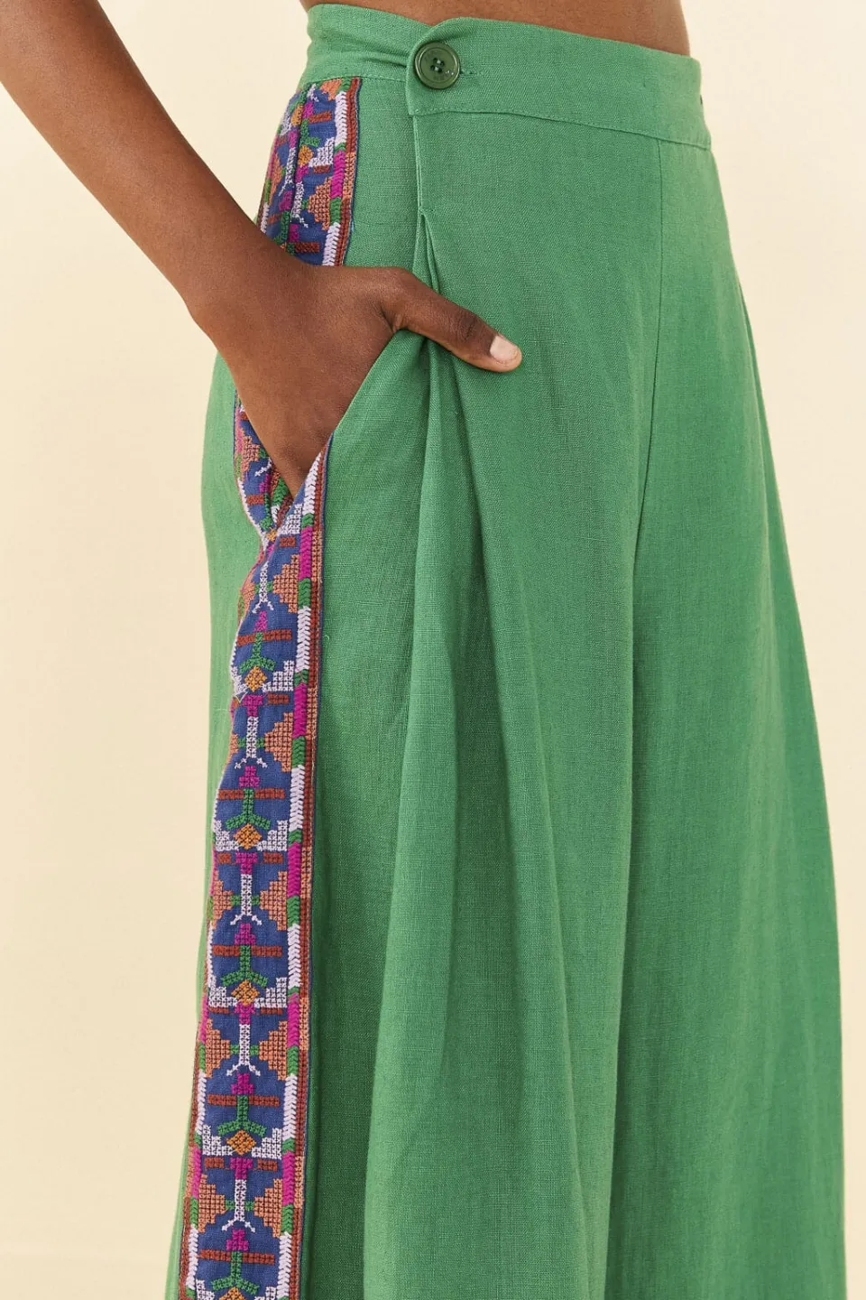 FARM Rio Embroided Green Pants Clearance