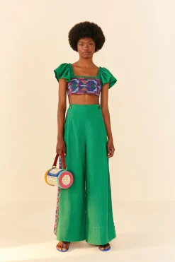 FARM Rio Embroided Green Top Clearance