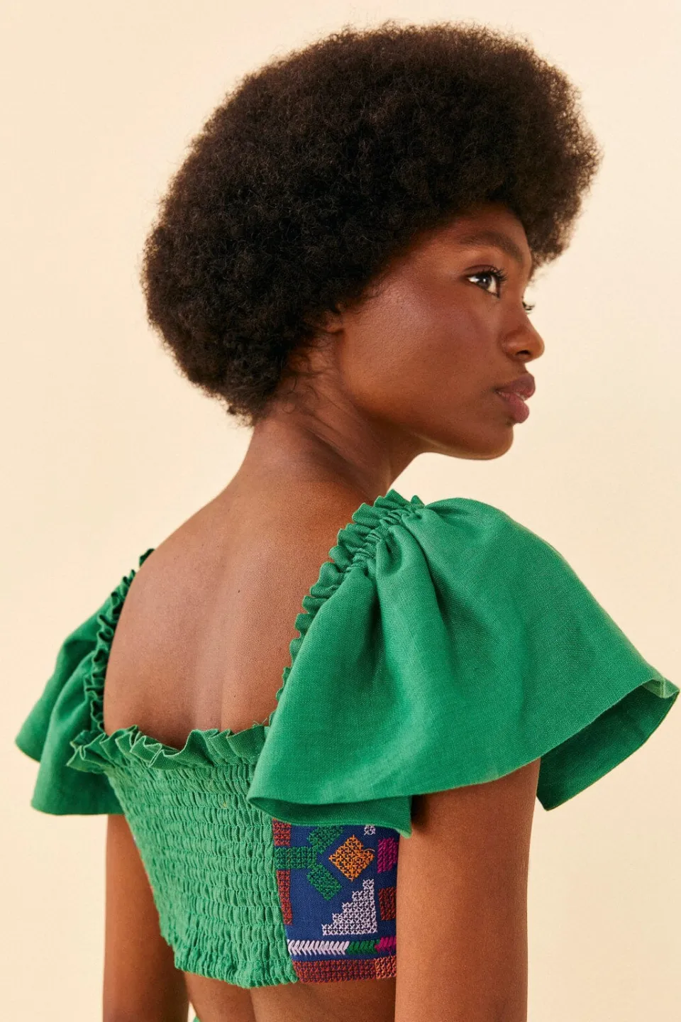 FARM Rio Embroided Green Top Clearance