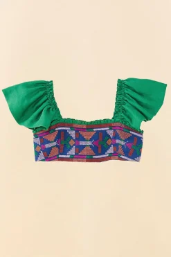 FARM Rio Embroided Green Top Clearance