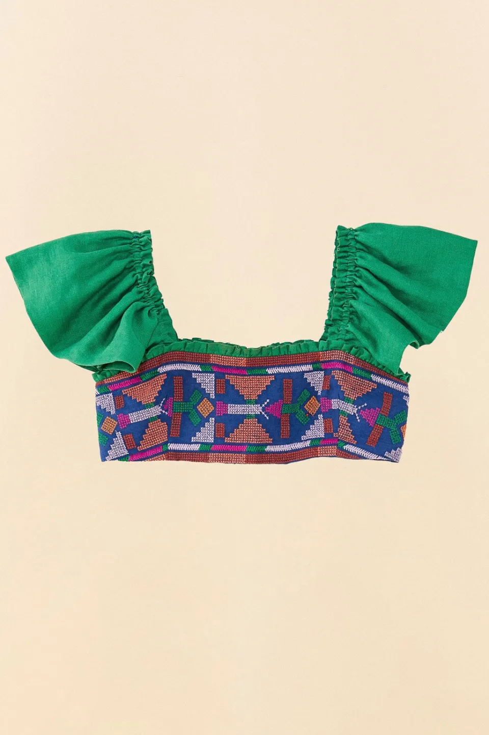 FARM Rio Embroided Green Top Clearance