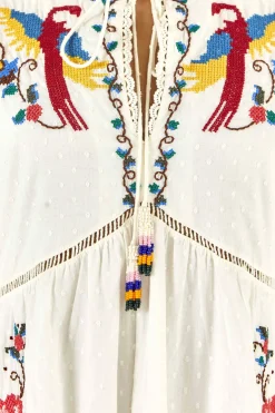 FARM Rio Embroidered Maxi Dress | Macaw Cross Stitch