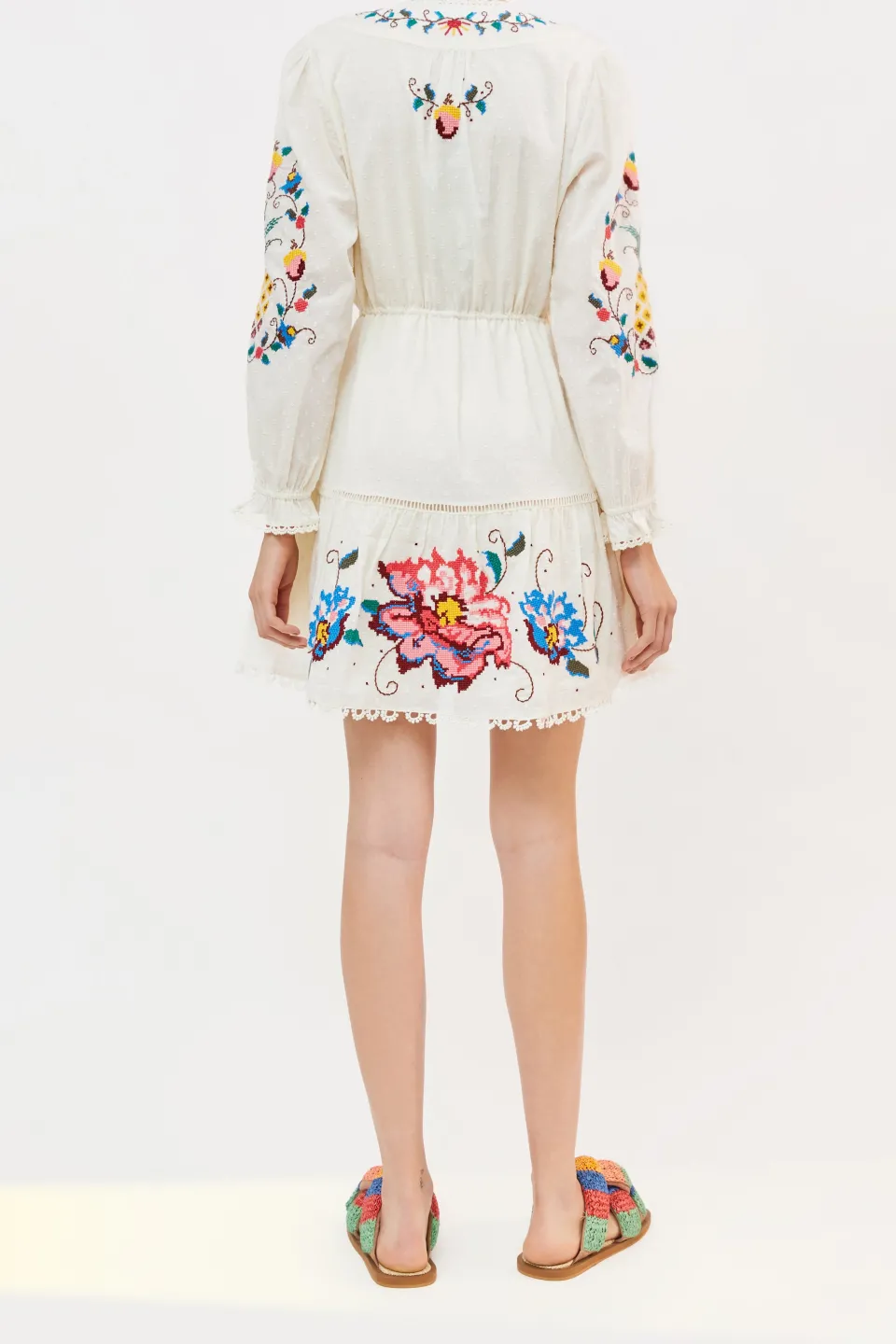 FARM Rio Embroidered Mini Dress | Macaw Cross Stitch Discount