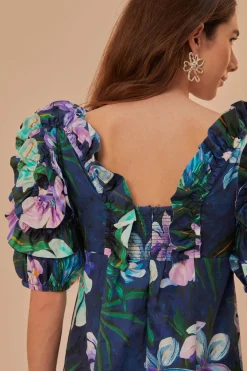 FARM Rio Floraline Ruffle Short Sleeve Midi Dress Hot