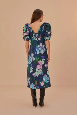 FARM Rio Floraline Ruffle Short Sleeve Midi Dress Hot