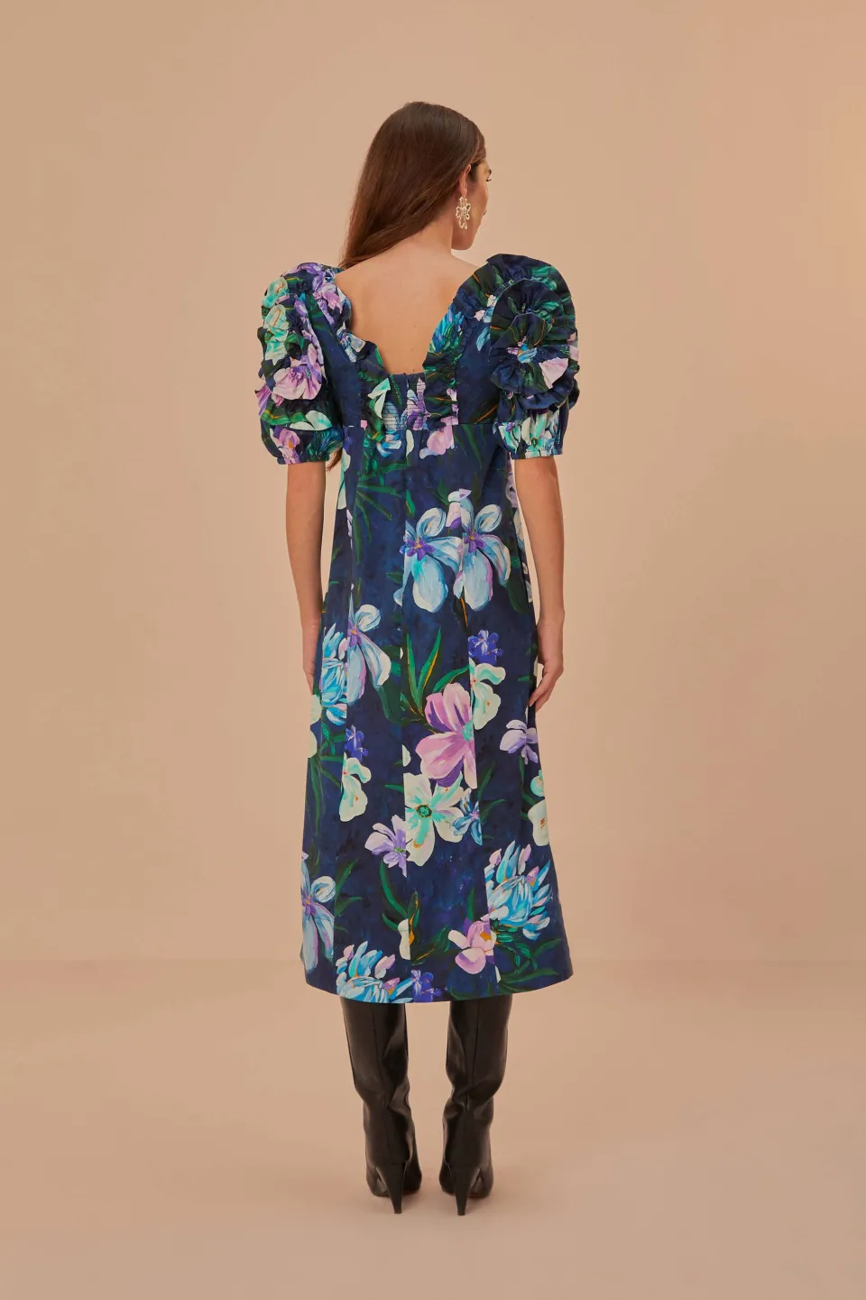 FARM Rio Floraline Ruffle Short Sleeve Midi Dress Hot