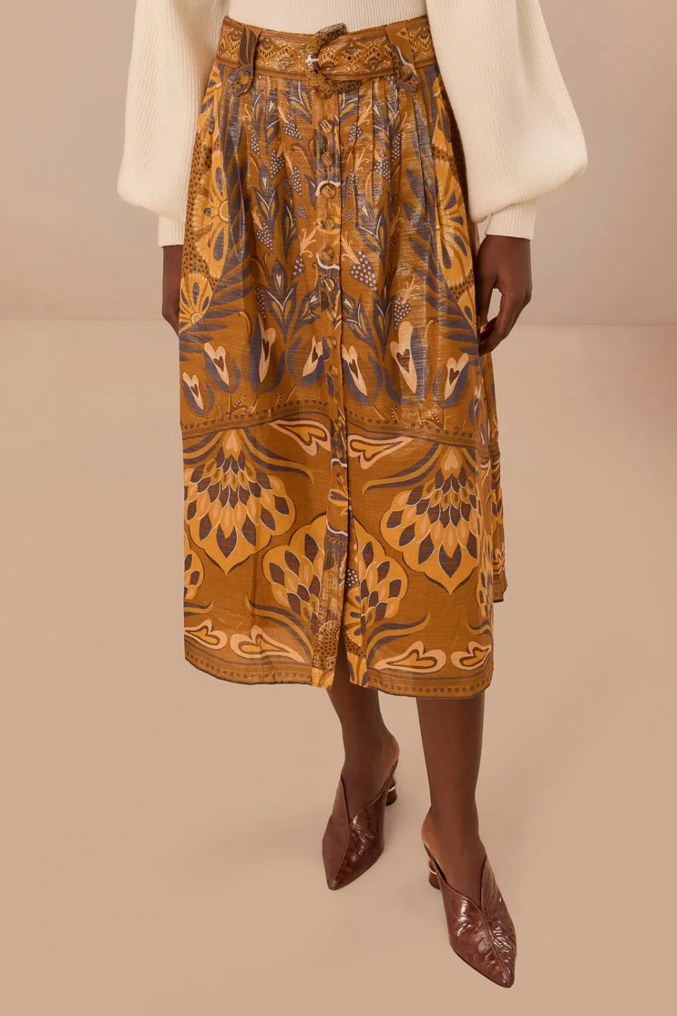FARM Rio Gold Heart Forest Midi Skirt Best