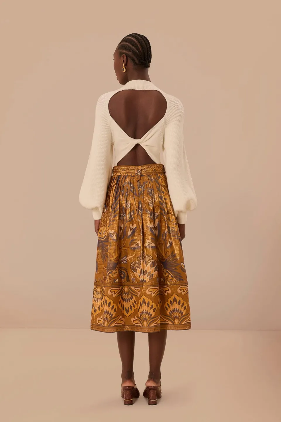 FARM Rio Gold Heart Forest Midi Skirt Best