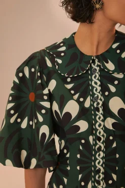 FARM Rio Green Ainika Flowers Short Sleeve Mini Dress Sale