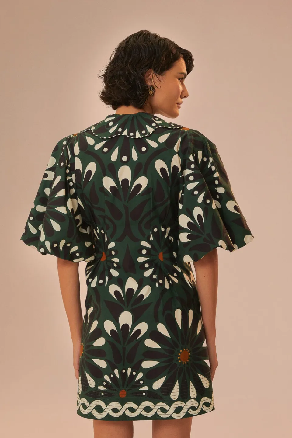 FARM Rio Green Ainika Flowers Short Sleeve Mini Dress Sale