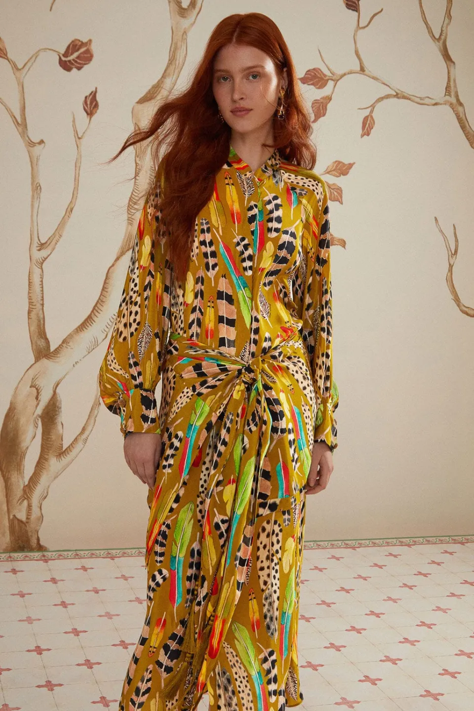 FARM Rio Green Amazon Feathers Midi Dress Outlet